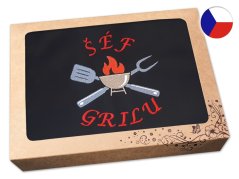 Pánská zástěra na grilování v dárkovém balení černá 72x100 Šéf grilu