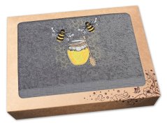 Luxusní dárkové balení osušky pro včelaře Včelky na medu šedá