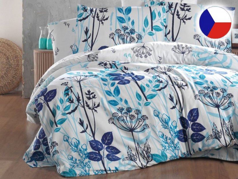 Francouzské povlečení bavlněný satén 2x 70x90, 200x200 Garden blue