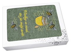 Luxusní dárková sada ručníku a osušky Včelky khaki