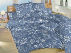 Vánoční povlečení krep KOMFORT Vločky Snowflakes šedomodré 70x90, 140x200