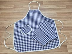 Kuchyňská sada Kanafas kostka modrá/bílá zástěra + chňapka + utěrka