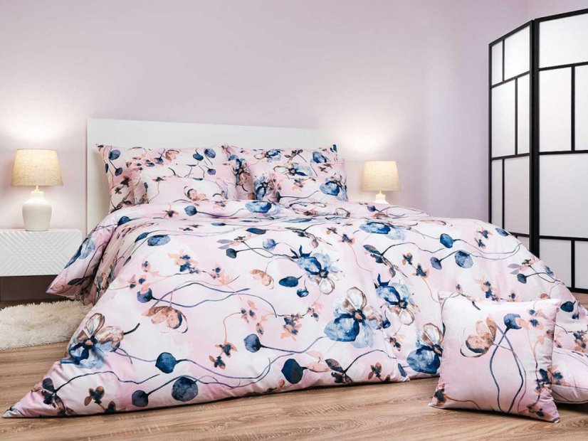 Krepové povlečení KOMFORT Bloom elegance pudrová 70x90, 140x200
