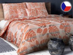 Damaškové povlečení EXCELLENT 70x90, 140x200 DIAMANT Listy monstera oranžovošedé