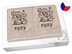 Luxusní dárková sada ručník + osuška Znamení Ryby béžová/hnědá