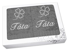 Dárková sada ručník + osuška TÁTA se čtyřlístkem ratanika tmavě šedá