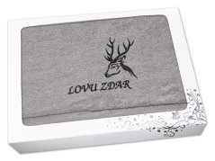 Dárkové balení osušky pro myslivce Hlava jelena + Lovu zdar šedá