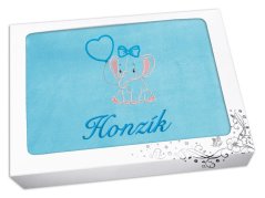 Dárková dětská deka se jménem 75x100 Slůně tyrkys