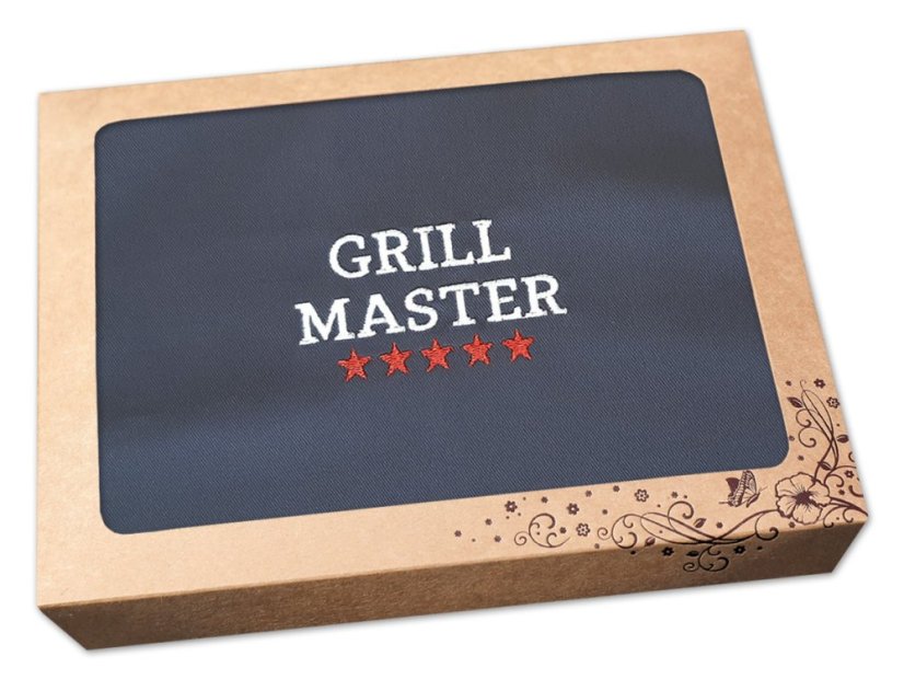 Pánská zástěra na grilování v dárkovém balení šedá 72x100 GRILL MASTER HVĚZDY