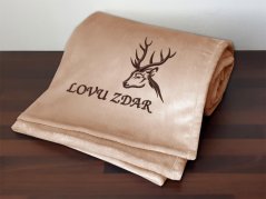 Deka pro myslivce 150x200 Hlava jelena + Lovu zdar čokoládová 