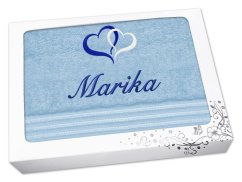Dárkové balení ručníku se jménem linie světle modrá Srdíčka