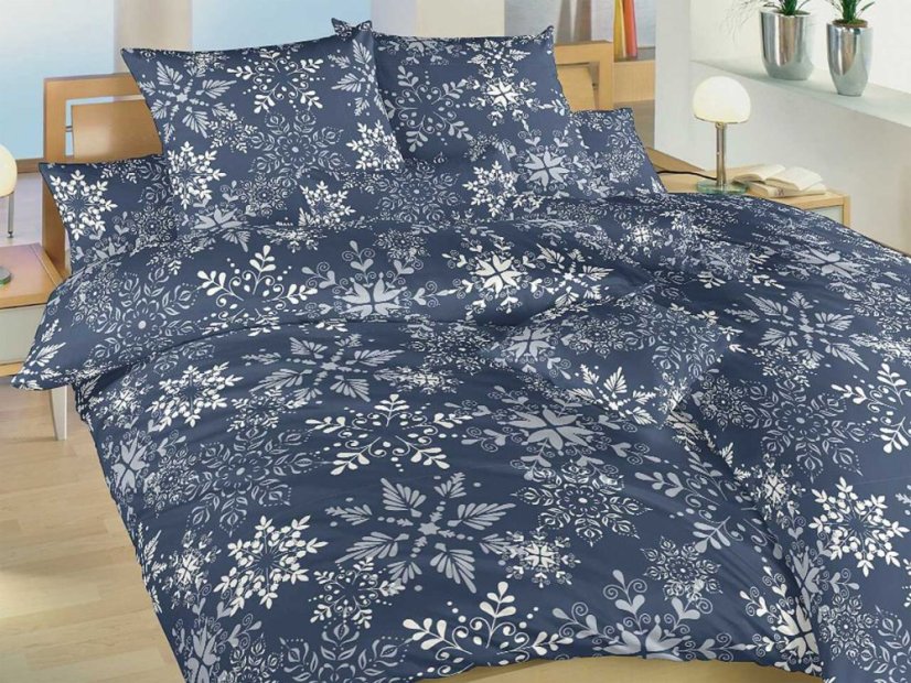 Bavlněný povlak na polštář 40x40 KOMFORT Vločky Snowflakes tmavě modré