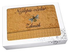 Luxusní dárková sada ručníku a osušky SE JMÉNEM NA PŘÁNÍ Nejlepší včelař hořčicová