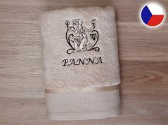 Luxusní dárkové balení ručníku Znamení Panna béžová/hnědá