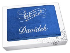 Luxusní dárkové balení ručníku se jménem NA PŘÁNÍ královsky modrý Noty