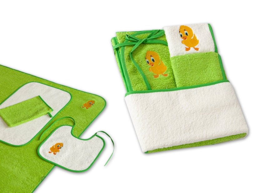 Dětský set Kačenka zelená/smetanová 350g osuška + ručník + bryndák + žínka