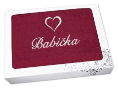 Dárkové balení osušky BABIČKA se srdíčkem ratanika bordó