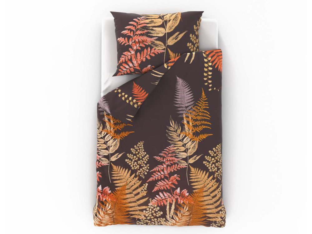 Povlečení satén Luxury Collection 2x 70x90, 220x200 Kapradí hnědé