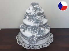Třípatrový textilní dort z ručníků a osušek Diana stříbrná