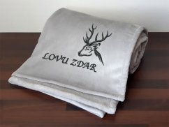 Deka pro myslivce 150x200 Hlava jelena + Lovu zdar šedá